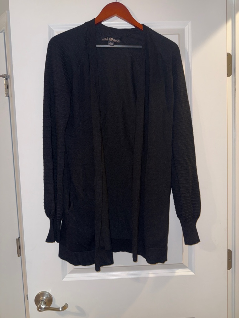 80 park Open-Front Ribbed Sleeve Cardigan with pockets